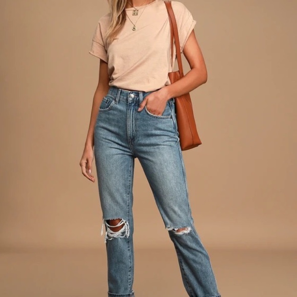 PISTOLA Eden Medium-Wash High Rise Distressed Cropped Jeans sz 24